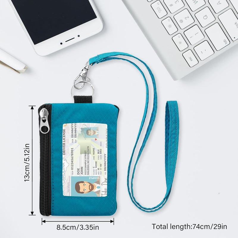 ZHOMA Minimalist Small Wallet for Men Women with 2 Zip Pockets, Multi Functional ID Case with Keychain and Card Holder, Coin Purse Badge Lanyard Pouch for Boys Girls Travel - Blue - Image 5
